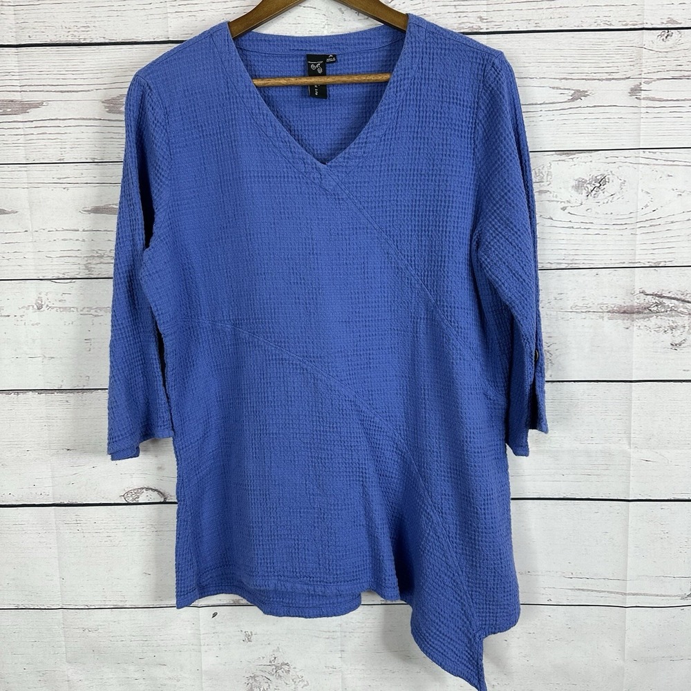 Focus Casual Life Shirt Womens Medium Blue Gauze Minimalist Textured Boxy